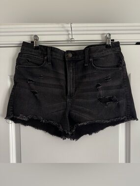 Abercrombie & Fitch Black Distressed Denim Shorts High Rise Cutoff Raw Hem Sz 31